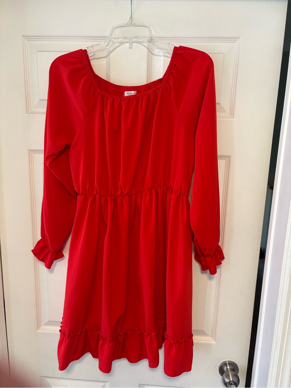 Girls Red Long-Sleeve Ruffle Hem Dress Large